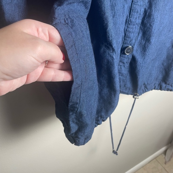 Liz Claiborne Navy Button Up Hooded Jacket Lightweight Linen/ Cotton - Picture 7 of 12